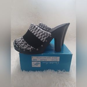 BLACK CHARLOTTE RUSSE STUDDED PLATFORM CLOG MULTI KNITTED MULE HEELS SIZE 7